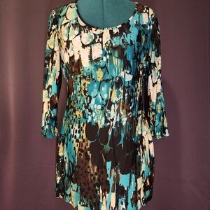 3/$20 Max Studio Teal and Black Abstract Blouse